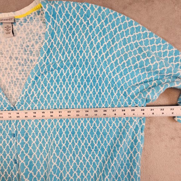 Catherines Cardigan‎ Sweater Women's 4X Teal Lightweight Quatrefoil Short Sleeve - Picture 4 of 7